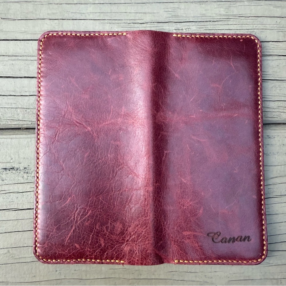 Long Leather Wallet in Burgundy - Picture 11 of 13